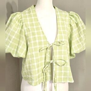 🤩Host Pick❤️Mable Short Puff Sleeve Printed Tie-Front Top Women's Size S